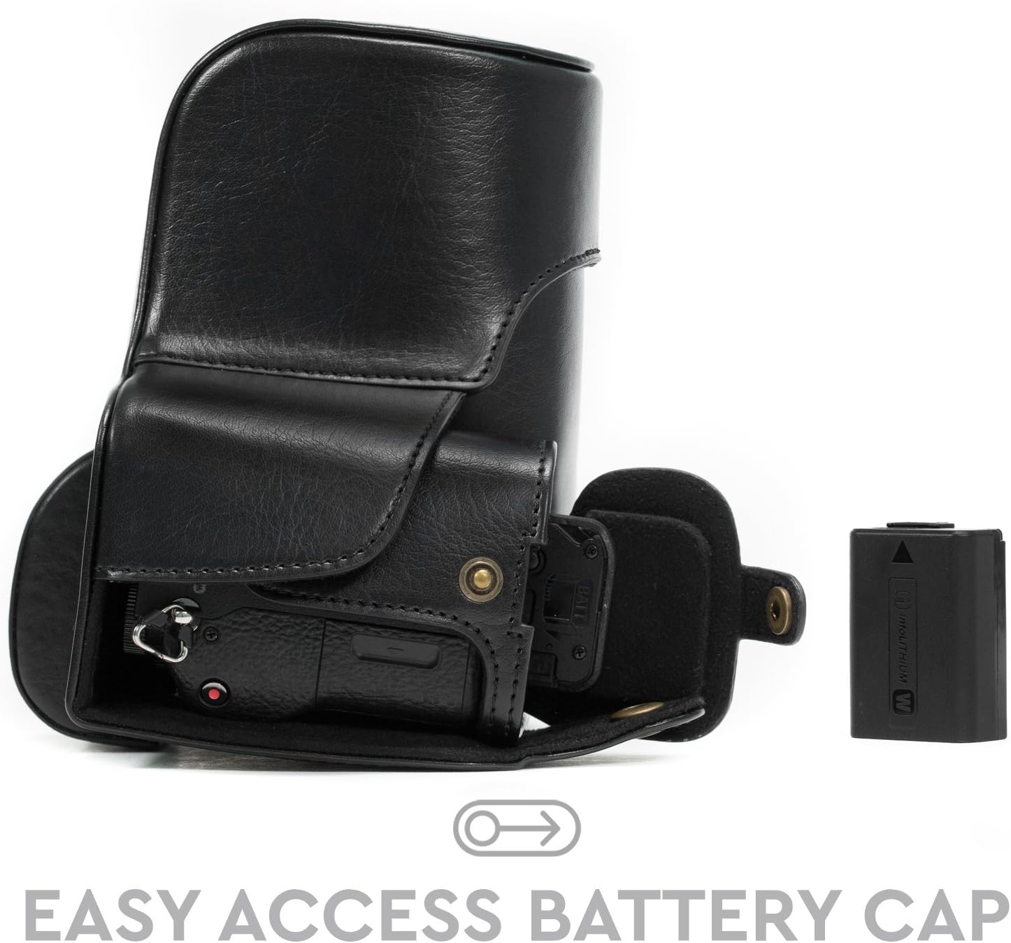 MegaGear MG1120 Ever Ready Leather Camera Case compatible with Sony Alpha A7S II, A7R II, A7 II (28-70mm) - Black