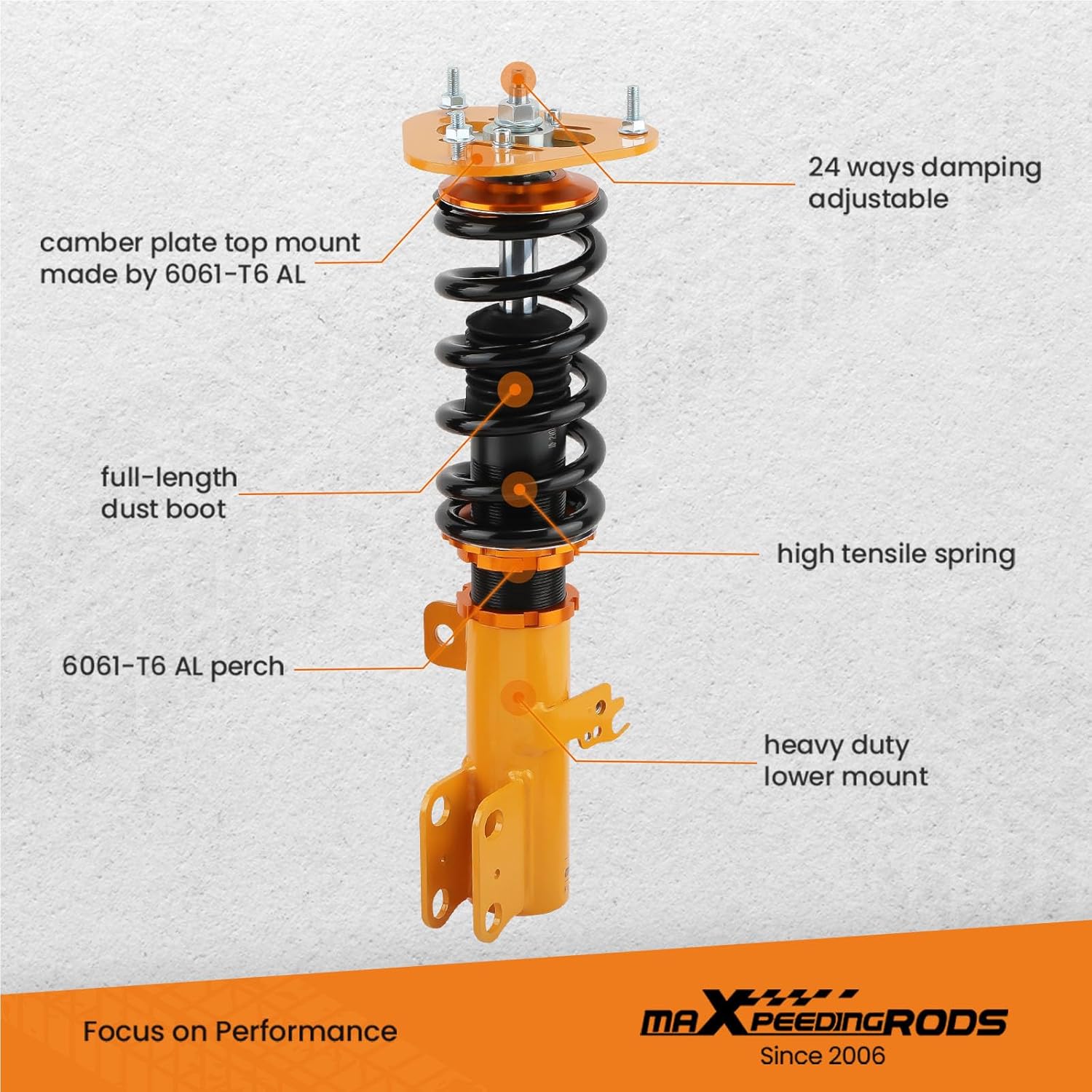 maXpeedingrods Coilovers for Toyota Corolla E140/E160 2009-2013, for Toyota Corolla E150/E170 2014-2019, 24 Levels Damper Adjustable Coilovers Suspension Kit, Height Adjustable Lowering Kit, Gold