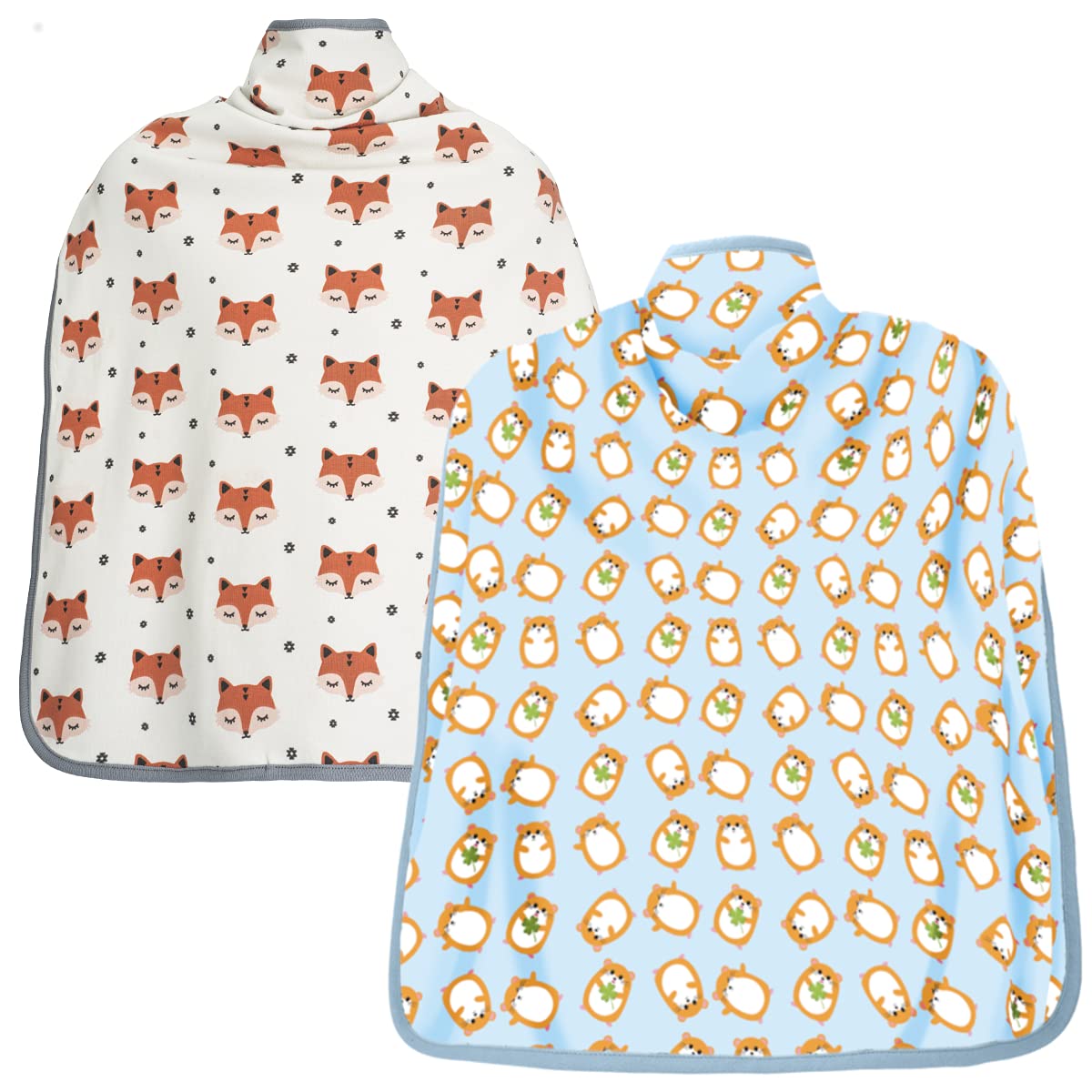 Set of 2 Organic Clever Toddlers Bibs/ Napkins BUDHI BUDHA®/ ORGANIC OEKOTEX COTTON GOTS/ Large Bibs for Weaning/ Integrated Carry Pouch/ Weaning Bibs 3to 10Y/ Plastic Free/ Hamsters & Foxes
