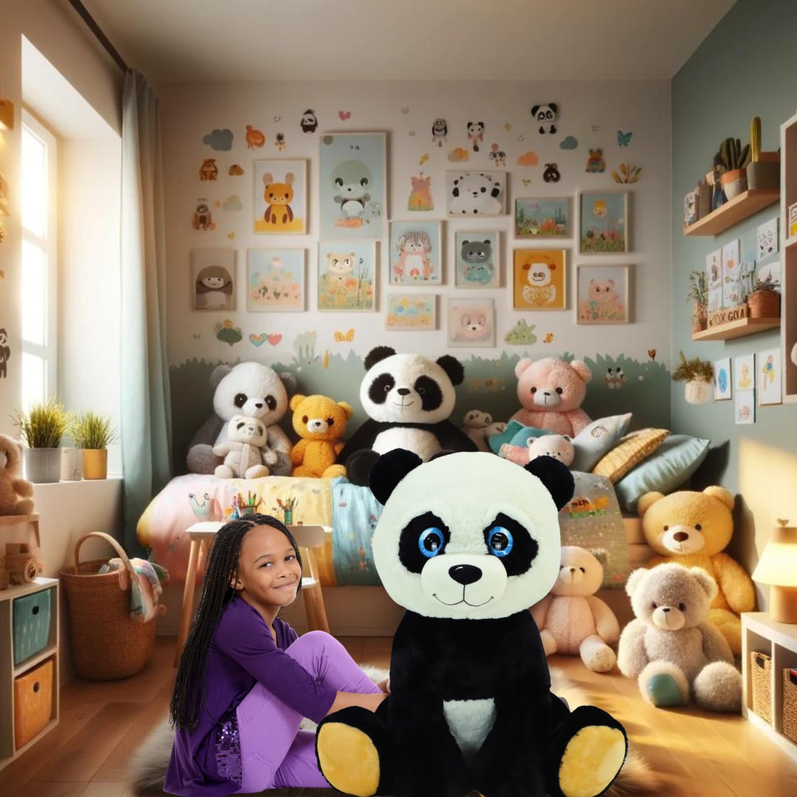 TE-Trend XXL Panda Plüschtier, 75cm groß, Kuscheltier mit funkelnden blauen Augen, weiche Qualität, für liebevolle Umarmungen und als treuer Weggefährte, glückliche Stunden