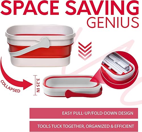 Miniatura 3 de Juego de trapeador y cubo plegable con escurridor, cepillo de limpieza resistente, trapeador y escoba plegables para limpieza del hogar, interior o