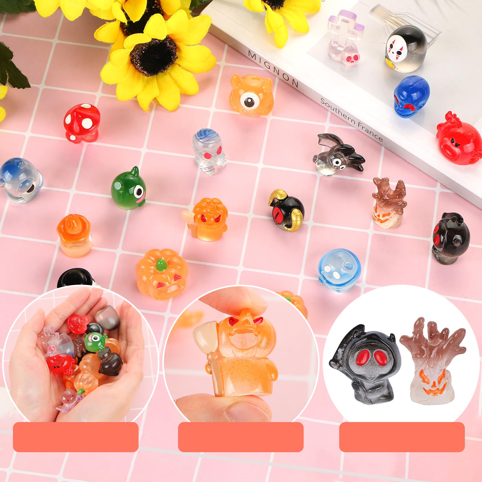 LALASTYLE 20Pcs Mini Resin Monster Halloween Luminous Tiny Small Monster Figurines Spooky Miniature Decor for Micro Landscape Fairy Gardens Dollhouses - Image 3