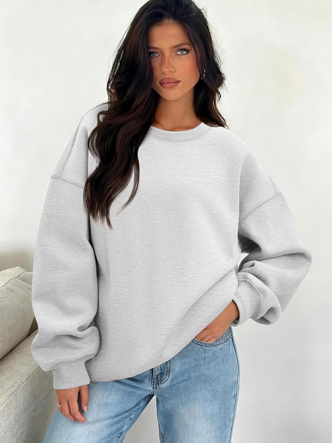 ATHMILE Oversized Sweatshirt for Women Crewneck Fleece Long Sleeve Pullover Hoodies Tops Fall Fashion Outfits Clothes