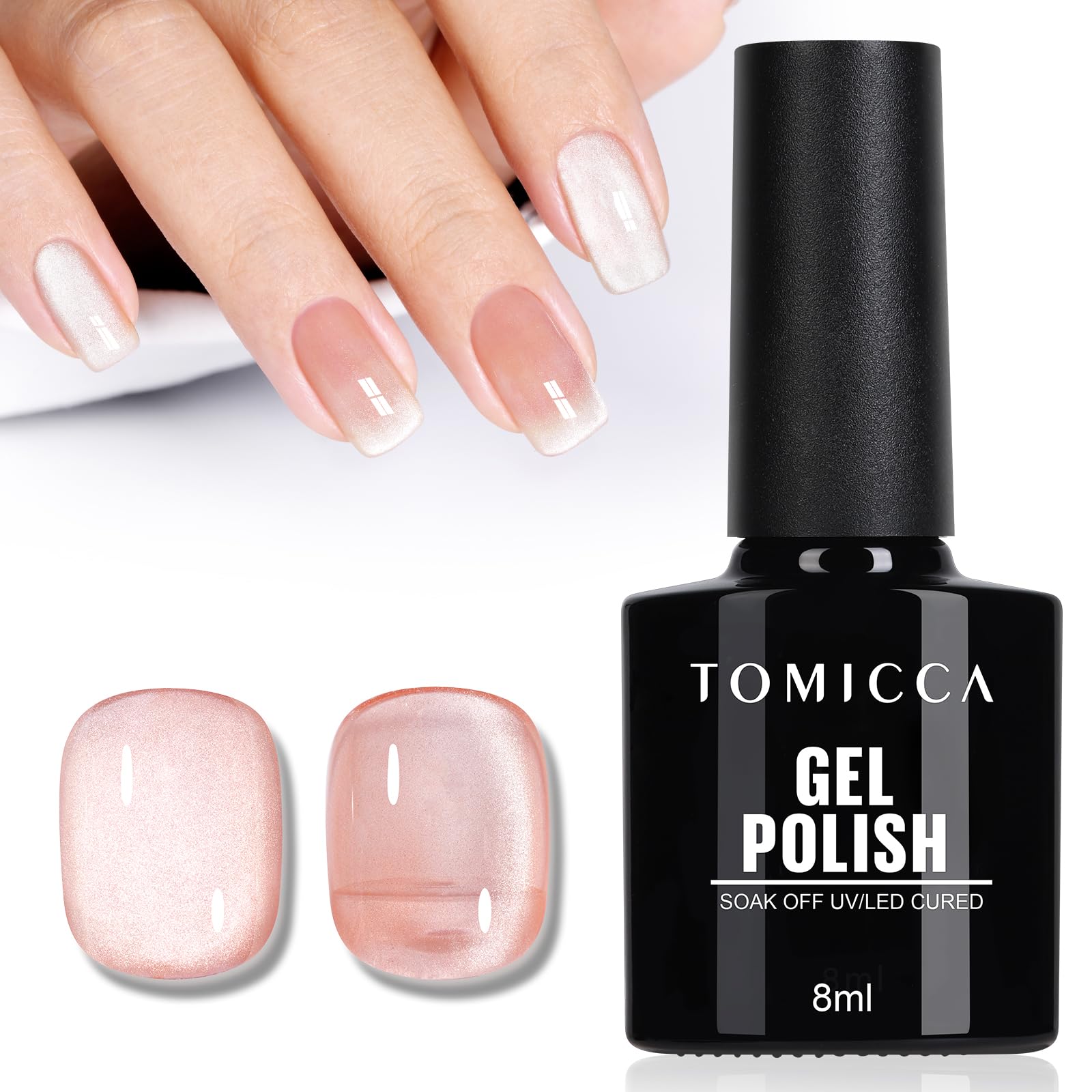 TOMICCA UV Nagellack Cat Eye, Nude 9D Cateye UV/LED Gel Nail Polish Soak Off Cat Magnetic Manicure DIY Art Manicure Salon, 8ML