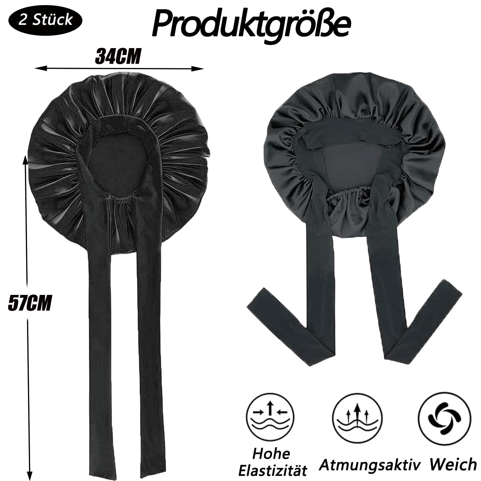 2 Pezzi Cappello da Notte in Raso Bonnet,Berretto da Notte in Seta,Berretto da Notte Raso Elastico,Cuffia Seta Capelli Ricci,Notte Cuffia in,per Dormire,Doccia
