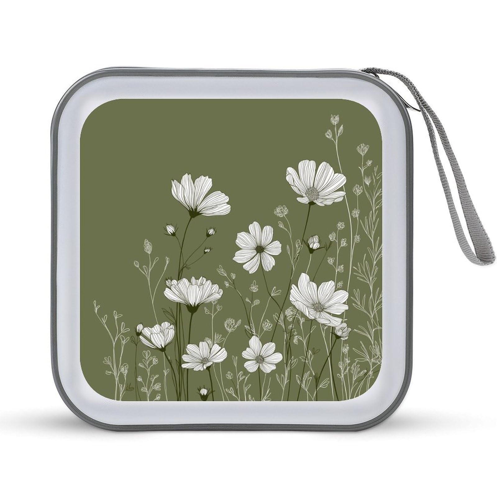 DuduYH White Wildflowers on Green CD Case DVD Storage Case Portable for Car Home Travel