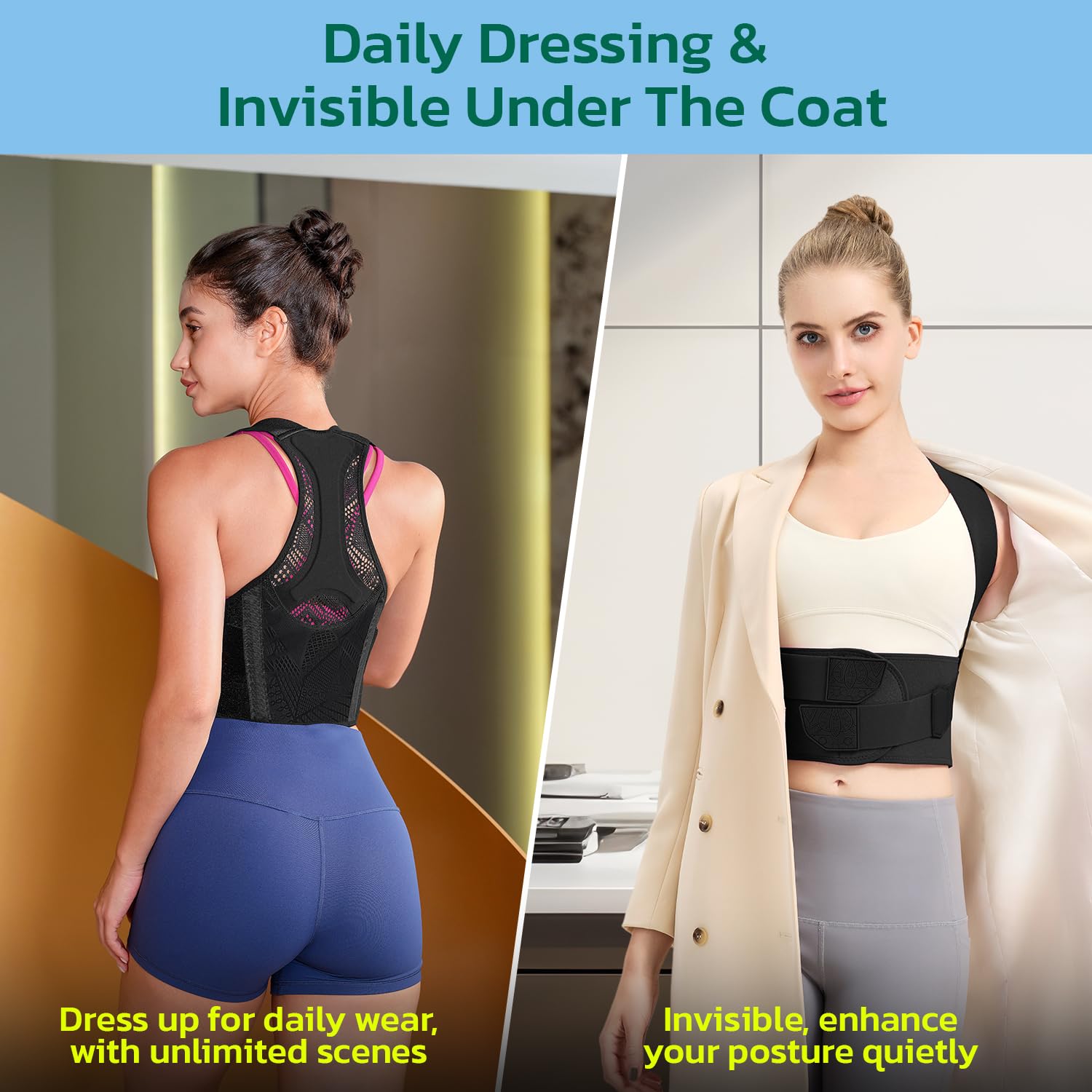 Posture Corrector for Women, Lightweight and Breathable Back Brace for Pain Relief, Rounded Shoulders and Hunchback, Compact & Portable with Fashionable Design, Invisible Under Clothes Black M