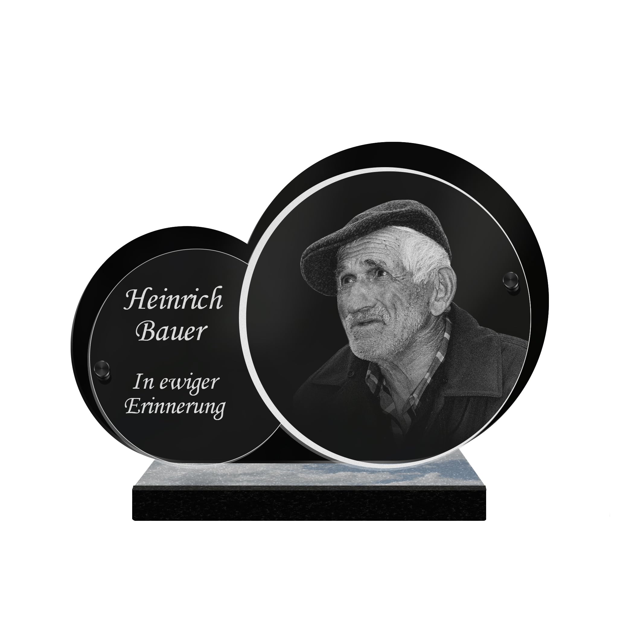 ETERNEL - Personalisierte Grabplatte Doppelkreis - Foto und Text anpassbar, lasergravierte Grabplatte zur Ehrung, Plexiglass, Friedhofsplatte, Totenplatte, Beerdigungen, Trauer