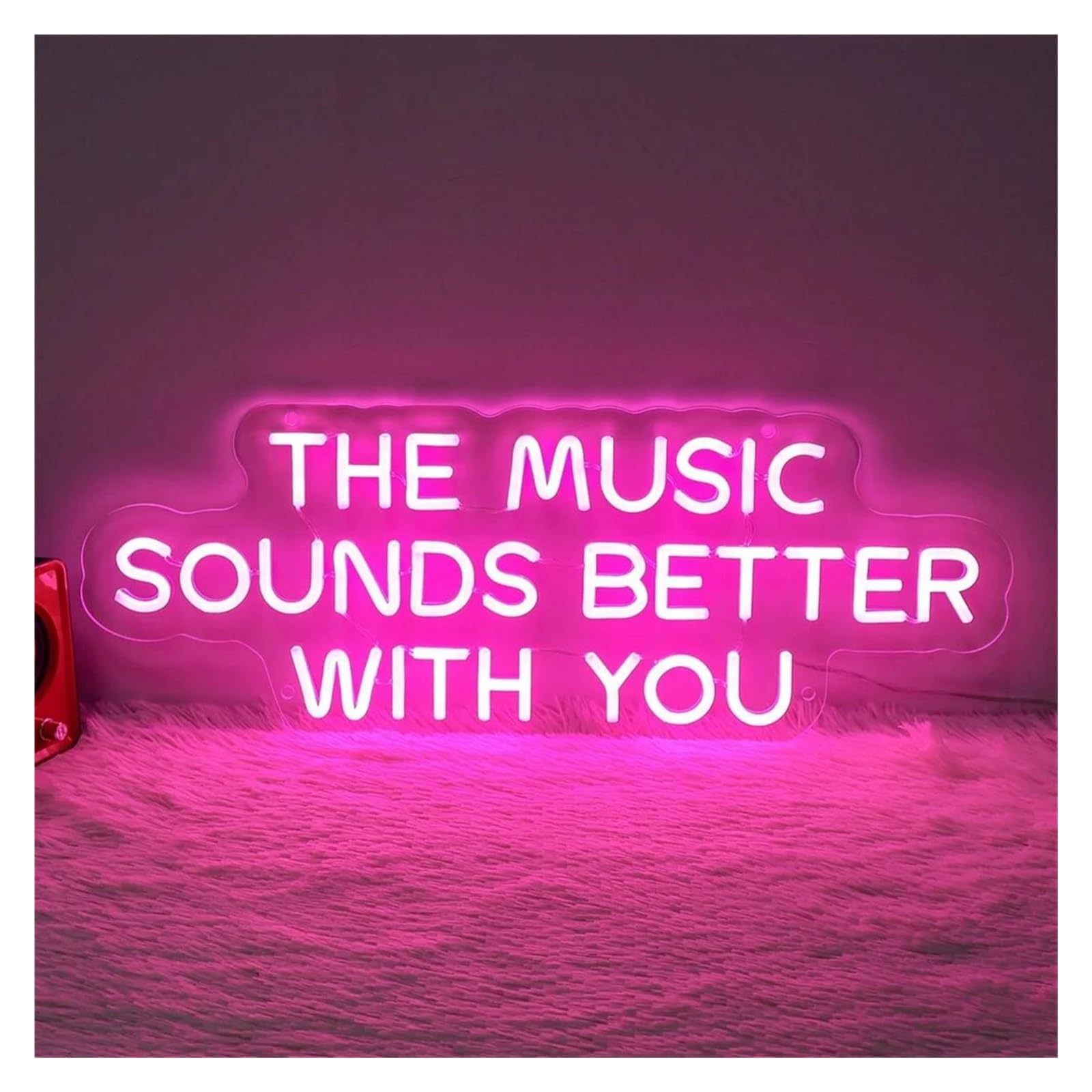 SHOUXI Sign Lamp Music Sounds Better with You Neon Sign Band Decor Room Bedroom House Music Bar 50cm(Pink)