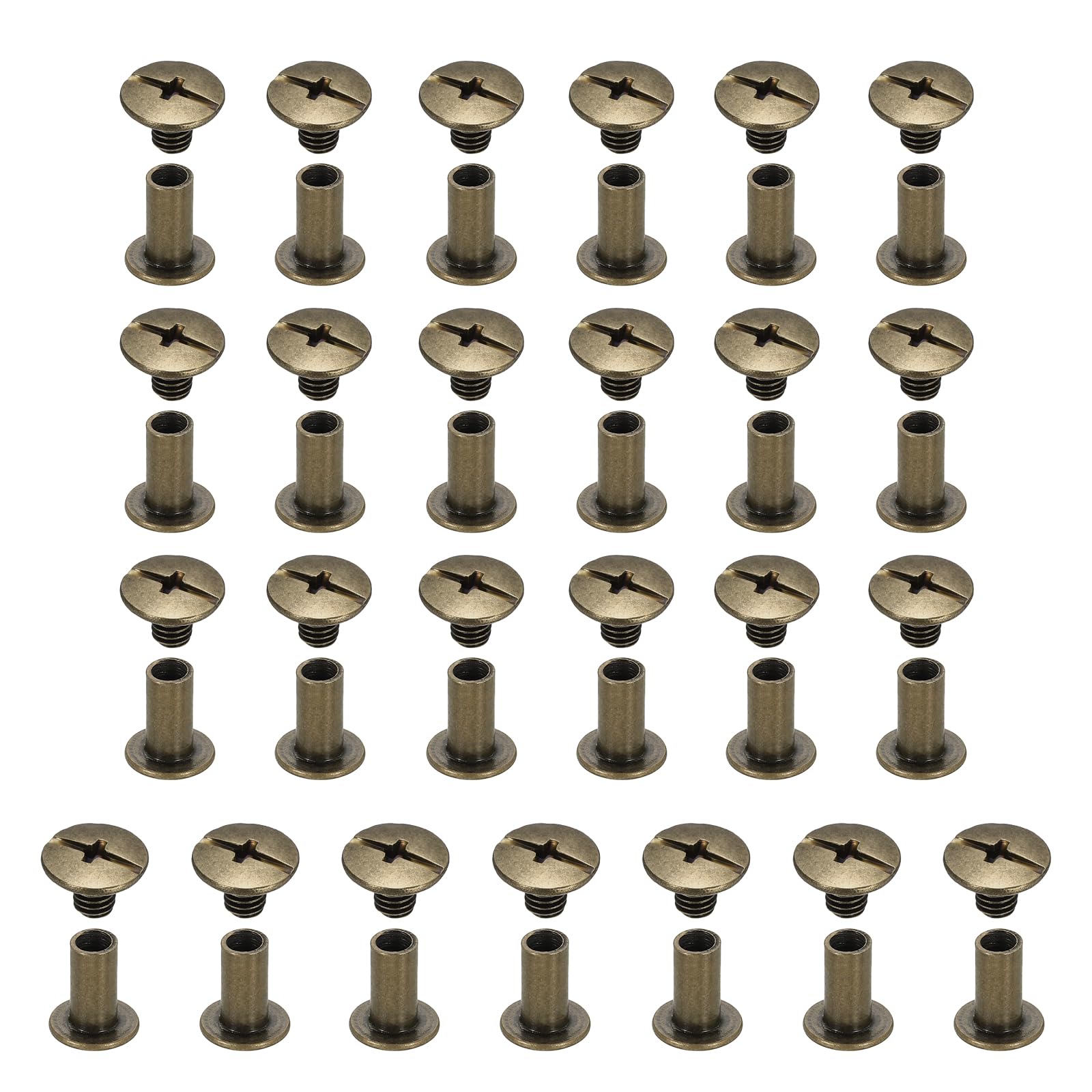 sourcing map 25set Chicago Screw M5x10mm Phillips Nail Rivet Stud Bolts Rivets Binding Post Screw for DIY Craft Leather Belt Bag Bookbinding, Bronze — image 1