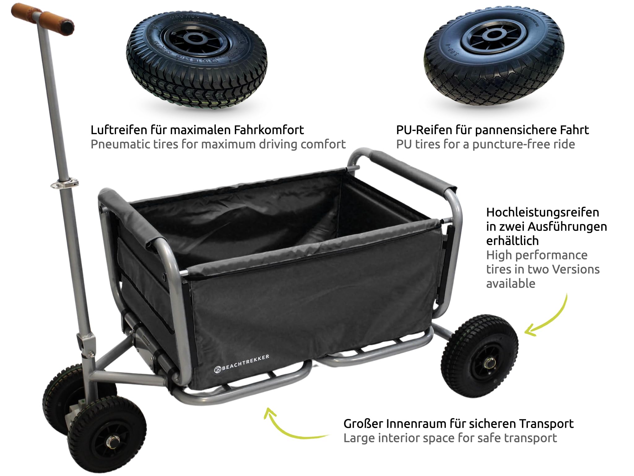 New Beachtrekker Life Chariot Pliable + Frein de stationnement, Chariot à Main Pliable avec pneus pneumatiques (Noir)