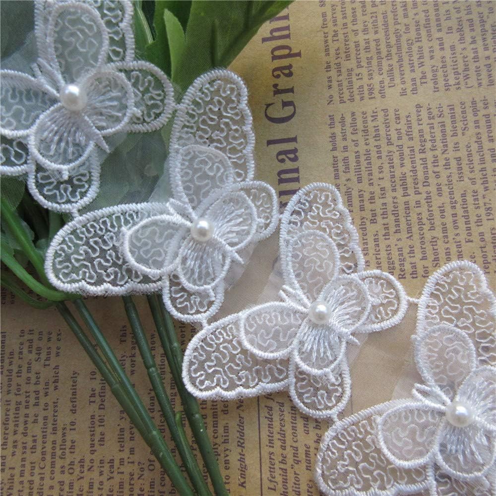1yard Vintage White Butterfly Pearl Lace Trim Embroidered Applique Lace Ribbon Fabric Patchwork Patches Handmade DIY Wedding Sewing Supplies Craft for Costume Hat Decoration image 3