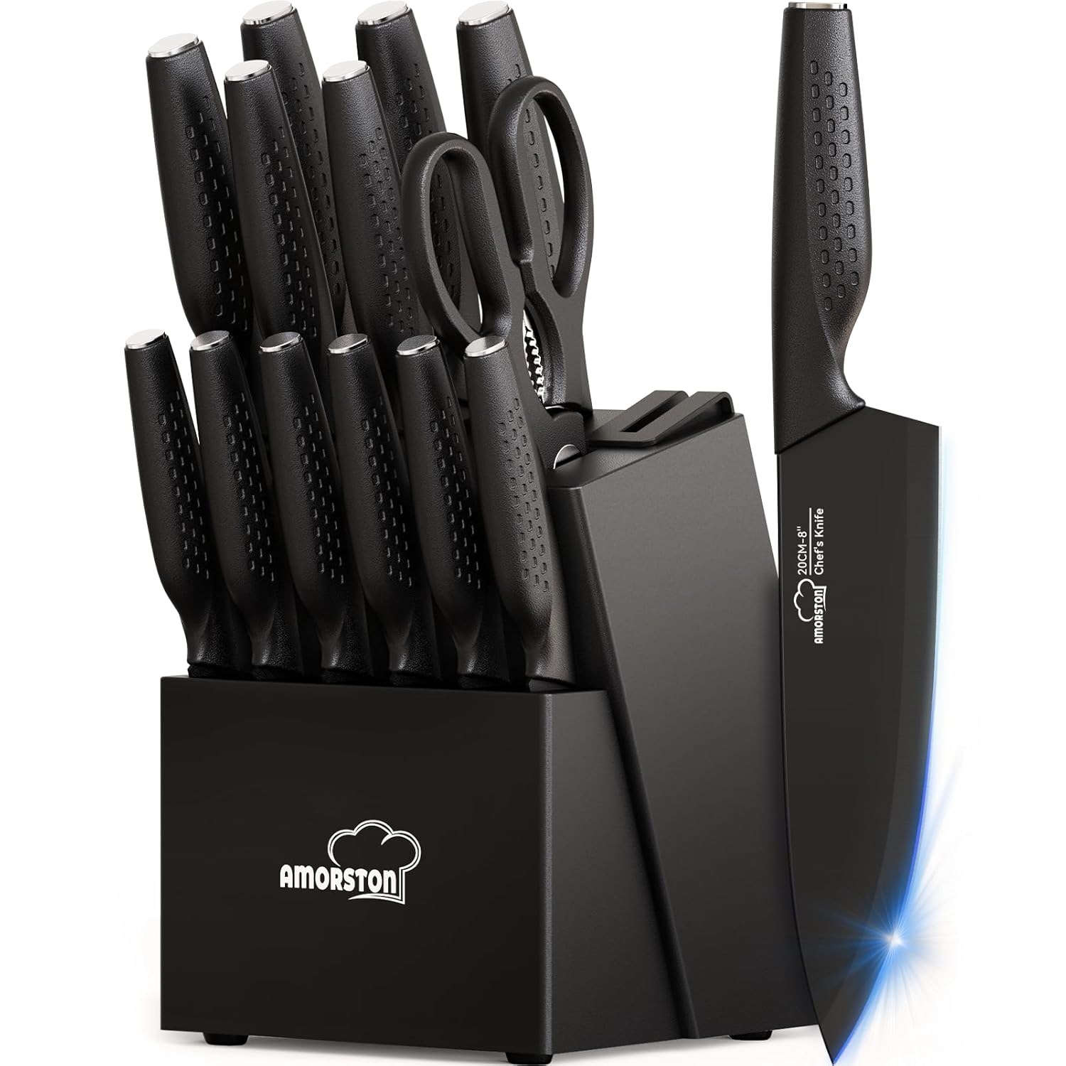 Knife Set 15 Pieces Kitchen Knife Set with Built in Knife Sharpener Block Dishwasher Safe German Stainless Steel