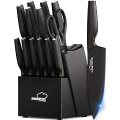 Knife Set 15 Pieces Kitchen Knife Set with Built in Knife Sharpener Block Dishwasher Safe German Stainless Steel
