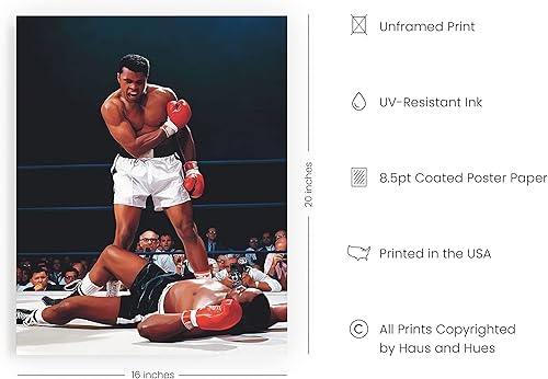 Miniatura 2 de HAUS AND HUES Muhammad Ali - Pósteres de Muhammad Ali - Lienzo decorativo para pared con impresiones de boxeo en anillo, obras de arte deportivas