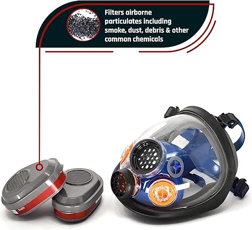 Miniatura 6 de Parcil Distribution Full Face Respirator Mask with Filters – Durable Full Face Respirator Gas Mask, Bayonet Filter Compatible Negro