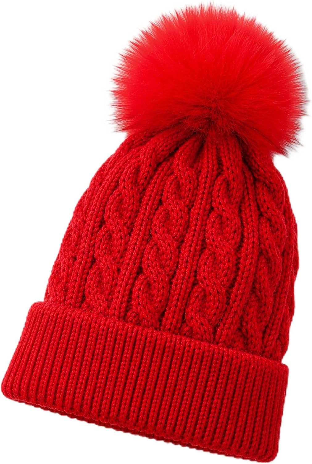 VIKITA Kid Girls Beanie Hat - Winter Toddler Pom Pom Cable Knit Soft Warm Beanie for Little Boys & Girls Ages 2-10