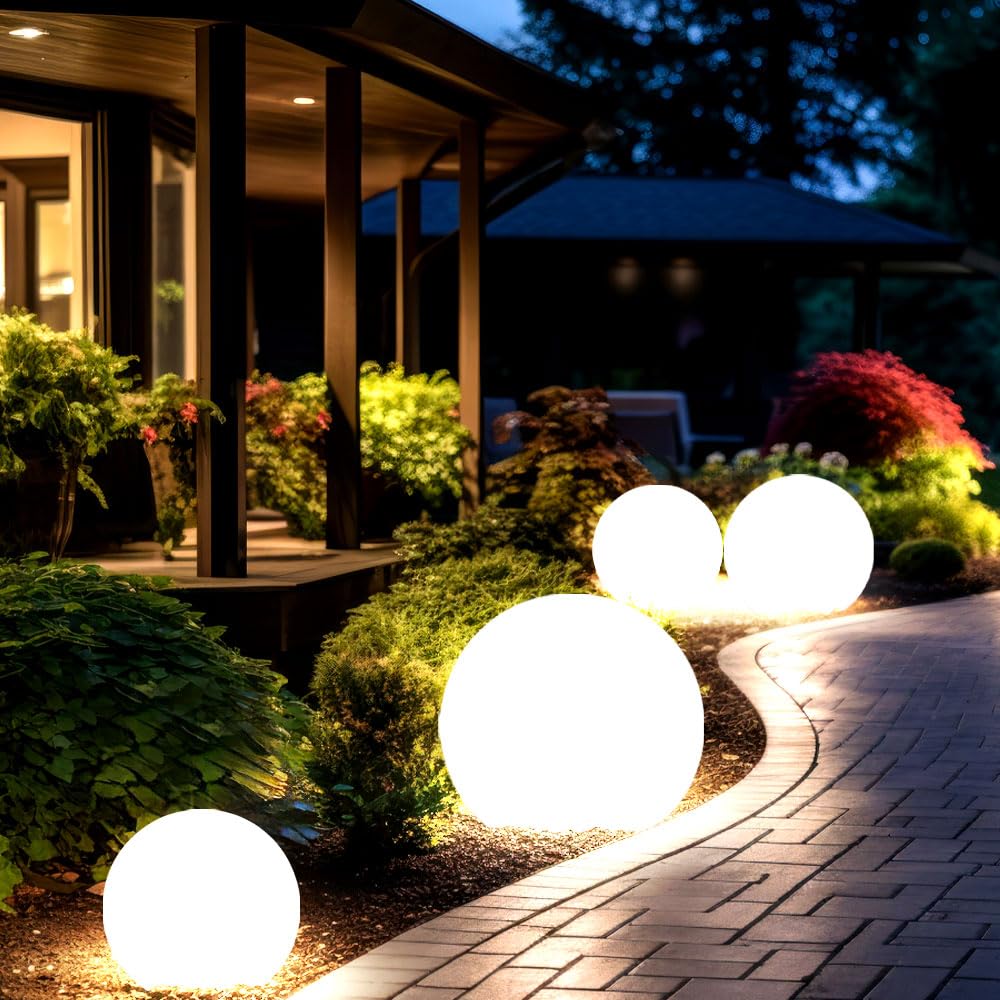 etc-shop Steckleuchte Solar Außen Solarkugeln Set Garten Solarlampe Kugel für Draußen, Erdspieß, weiß, LED Leuchtmittel, D 15/20/25/30 cm, 4er Set