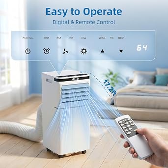 Portable Air Conditioner, 8000 BTU, Cools Up to 350 Sq Ft, Remote Control, 2 Fan Speeds, 24 Hour Timer, Quiet Operation & Fan Mode, Portable AC for Bedroom, Office, Home & Dorm