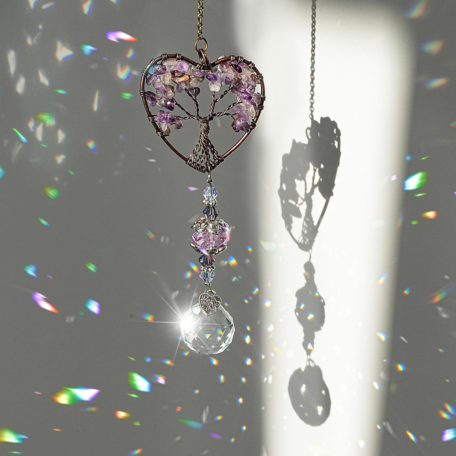 H&D HYALINE & DORA Sun Catcher Crystal Tree of Life Rainbow Maker Drops Hang for Window, Home Decor, Car Charms