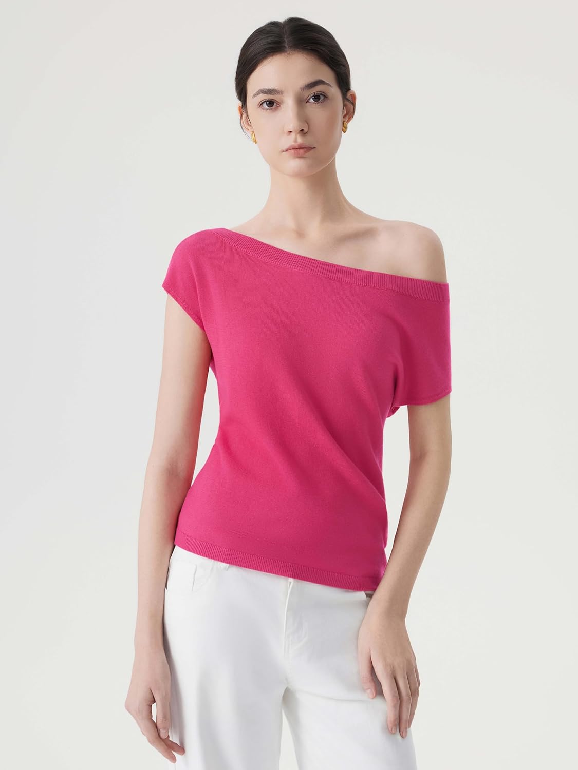 SUUKSESS Women Silk Cashmere Blend Off The Shoulder Tops Summer Lightweight Knit Trendy Sweaters Loose Fit Shirts - Image 3