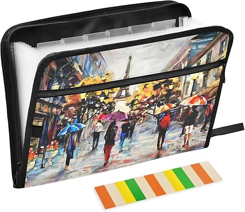 Paris Street Artwork - Organizador de archivos de acordeón con 13 bolsillos expansibles para documentos con etiquetas y bolsillo lateral para el