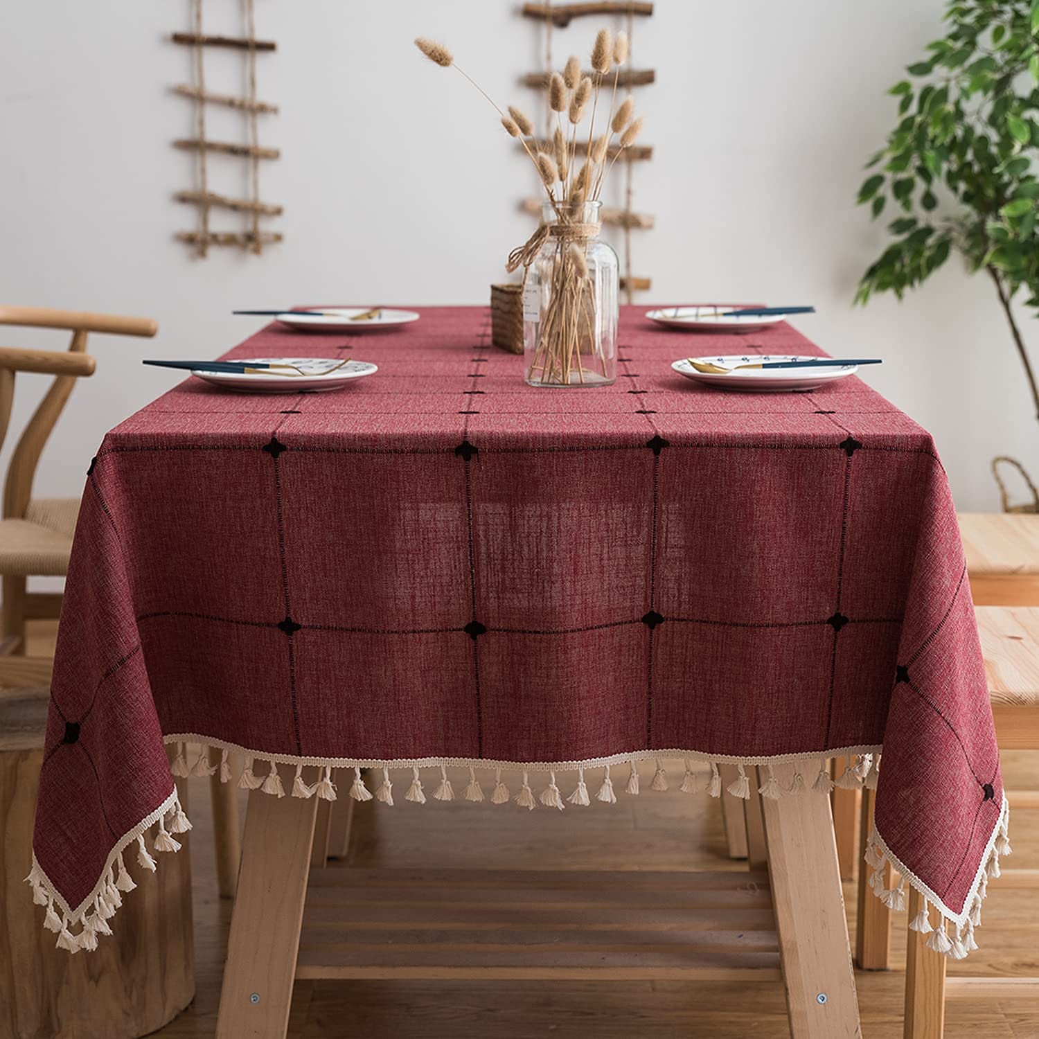 Nappe 120 x 200 cm coton lin infroissable rectangulaire pour table de cuisine
