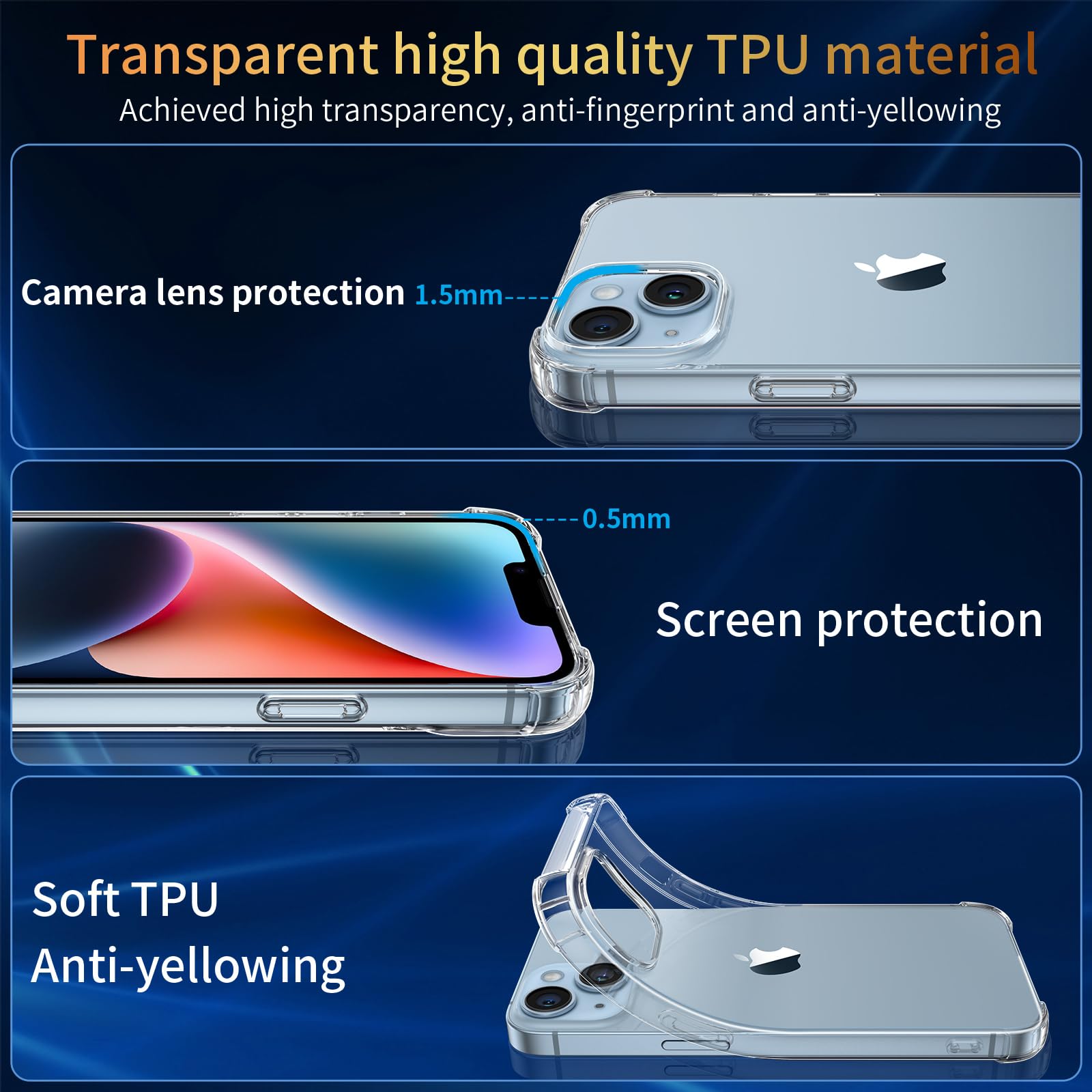 FLLAO 4 en 1 Coque pour iPhone 14 avec 2 Verre Trempé et 1 Caméra Protecteur, [Coussin d'air Intégré] Antichoc Antirayures Bumper Protection Housse pour iPhone 14 6.1", Transparent