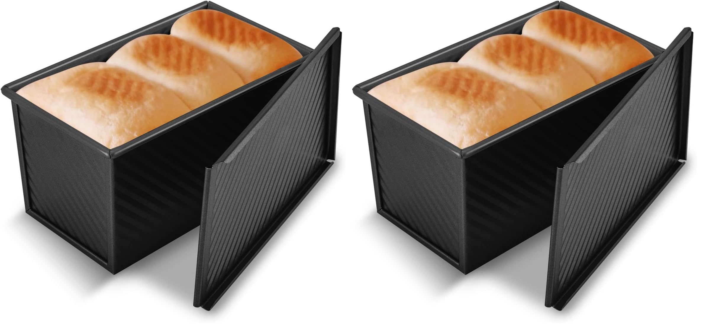 KITESSENSU Carbon Steel Pullman Loaf Pan with Lid, 1 lb Dough Capacity, Black, Non-Stick, Bread and Toast (Pack of 2)