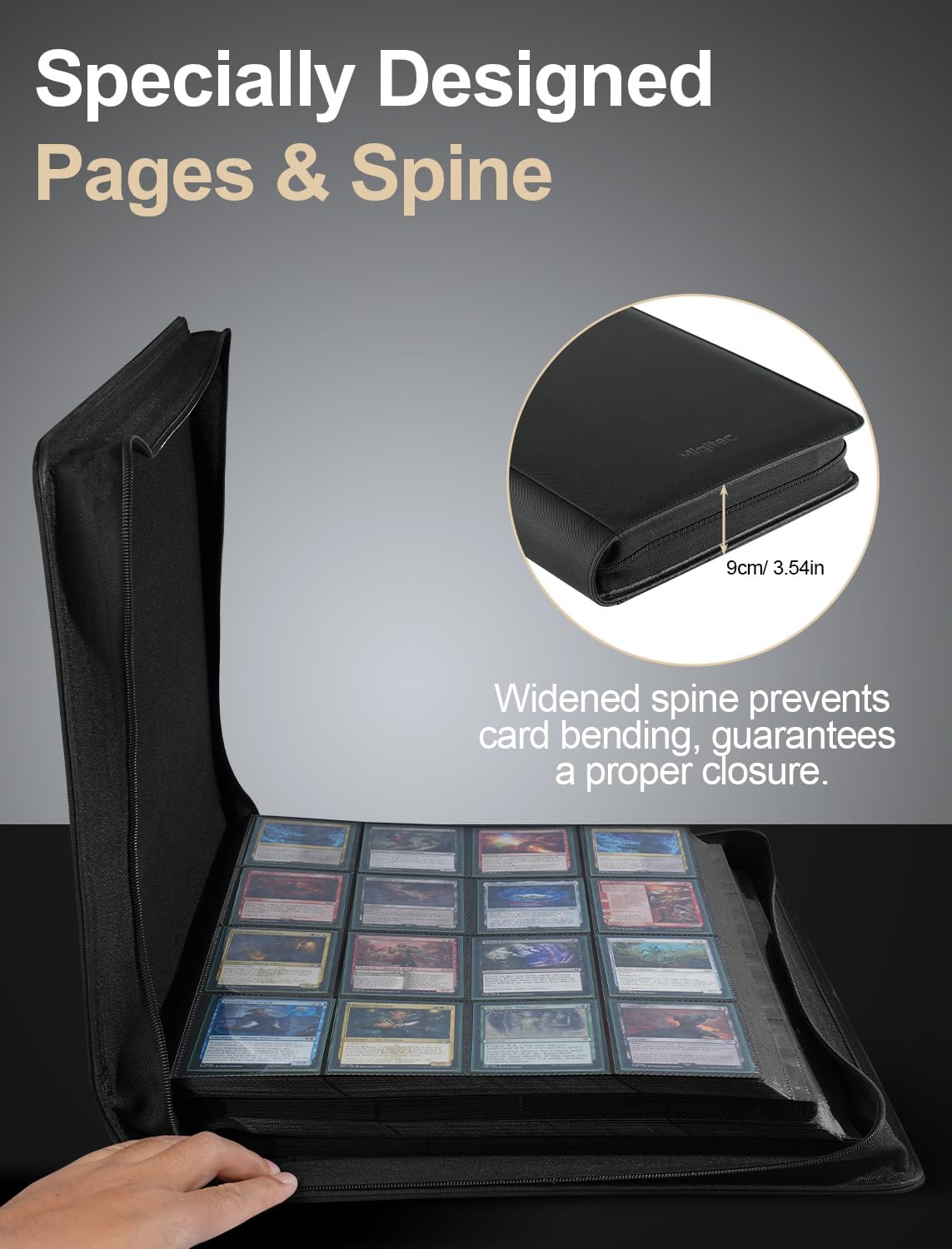 16-Pocket Zipper Binder for 1920 Trading Cards, Ringless Album with 60 Side-Loading Sleeve Pages, Compatible with MTG, TCG, Baseball, Basketball, Football Sport Cards and Other Standard Cards