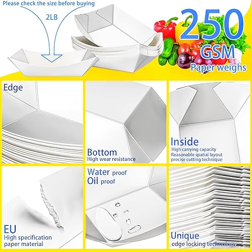 Miniatura 10 de MotBach Paquete de 120 bandejas de papel a cuadros de 2 libras, bandejas de papel desechables, platos de papel Kraft, bandeja de papel de color para