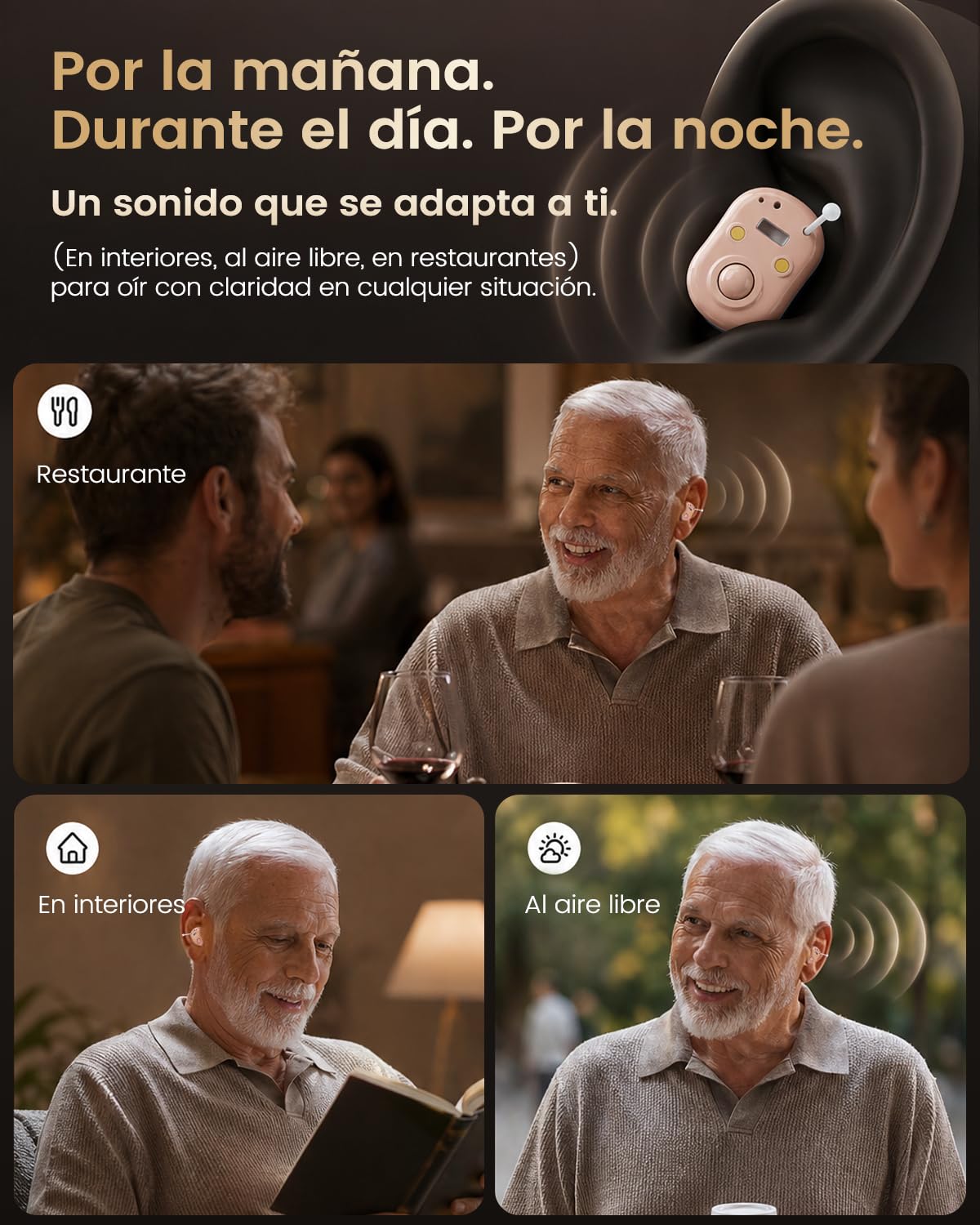 Dispositivo auditivo digital intrauditivo para adultos, estuche de carga con pantalla LED, 18 h de autonomía y diseño prácticamente invisible