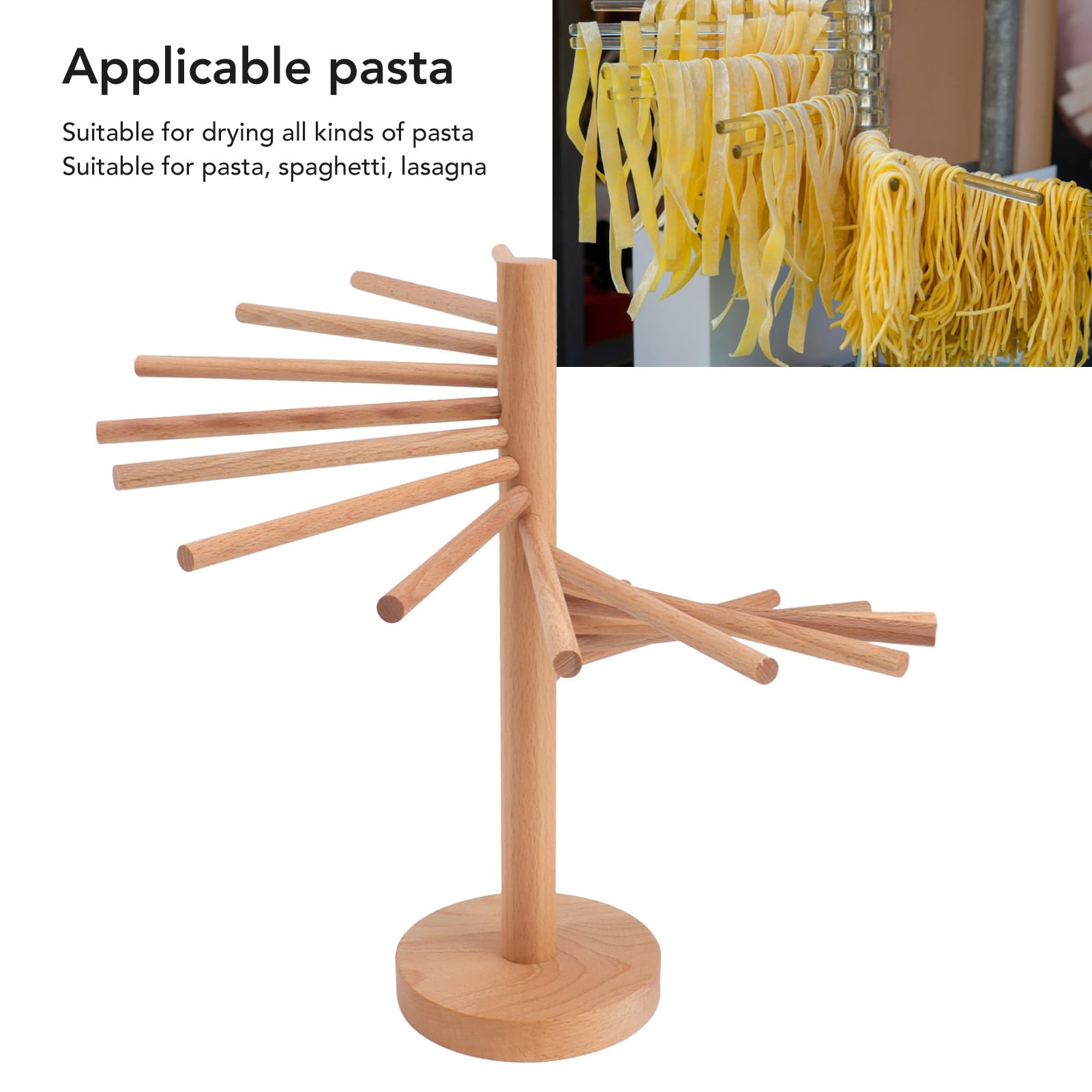 Rejilla de Secado de Pasta Plegable, 18 Barras, Soporte de Espagueti de Madera, Secador, Estante para Hacer Fideos de Pasta para Kitc