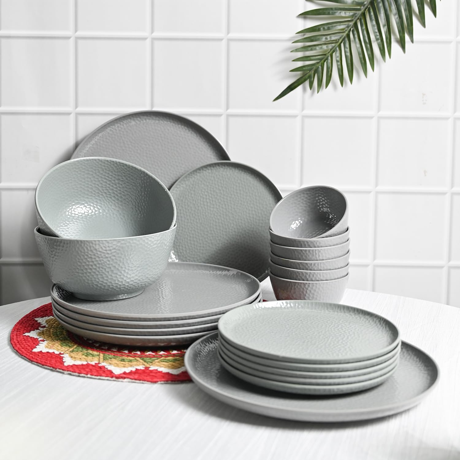 MARKET 99 Grey Solid Melamine Dinner Set Of 20 Pcs - 6 Full & 6 Quarter ...
