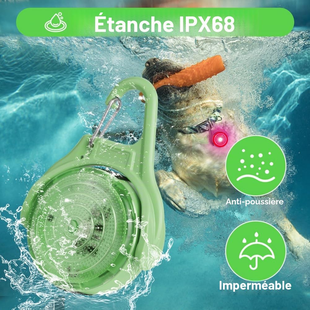 Ainiv Lot de 2 Lampes de Sécurité LED pour Collier de Chien, 4 Modes de Clignotant Pendentif Lumineux Chien Rechargeable USB pour Animaux de Compagnie, Marche Nocturne, Camping, Étanche IP68, Vert Ainiv Lot de 2 Lampes de Sécurité LED pour Collier de Chien, 4 Modes de Clignotant Pendentif Lumineux Chien Rechargeable USB pour Animaux de Compagnie, Marche Nocturne, Camping, Étanche IP68, Vert