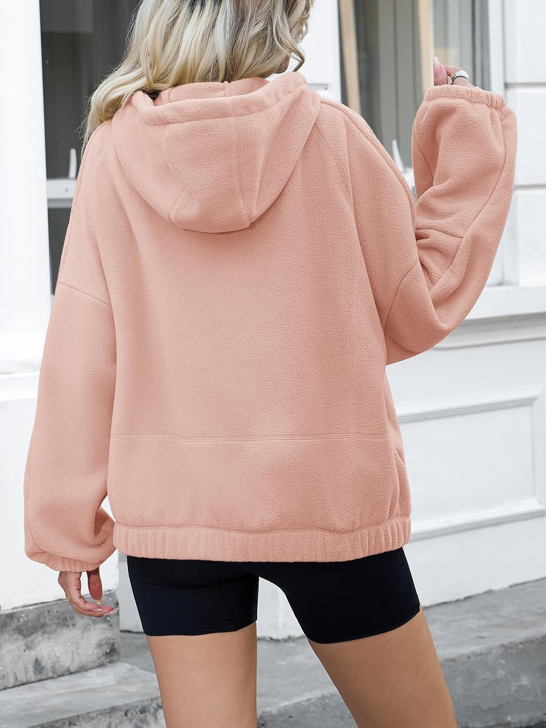 Fisoew Womens Half Zip Fleece Hoodies Pullovers Oversized V Neck Sweatshirts Long Sleeve Hooded Tops with Pockets - Image 5