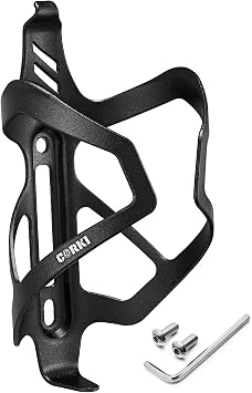 Corki Bike Water Bottle Holder, Bicycle Water Bottle Cage, 1-Pack Black | Fits Most 18-30 oz Bike Bottles, Aluminum, Lightweight, Screws and Tools Included, For Road Mountain Gravel Bikes