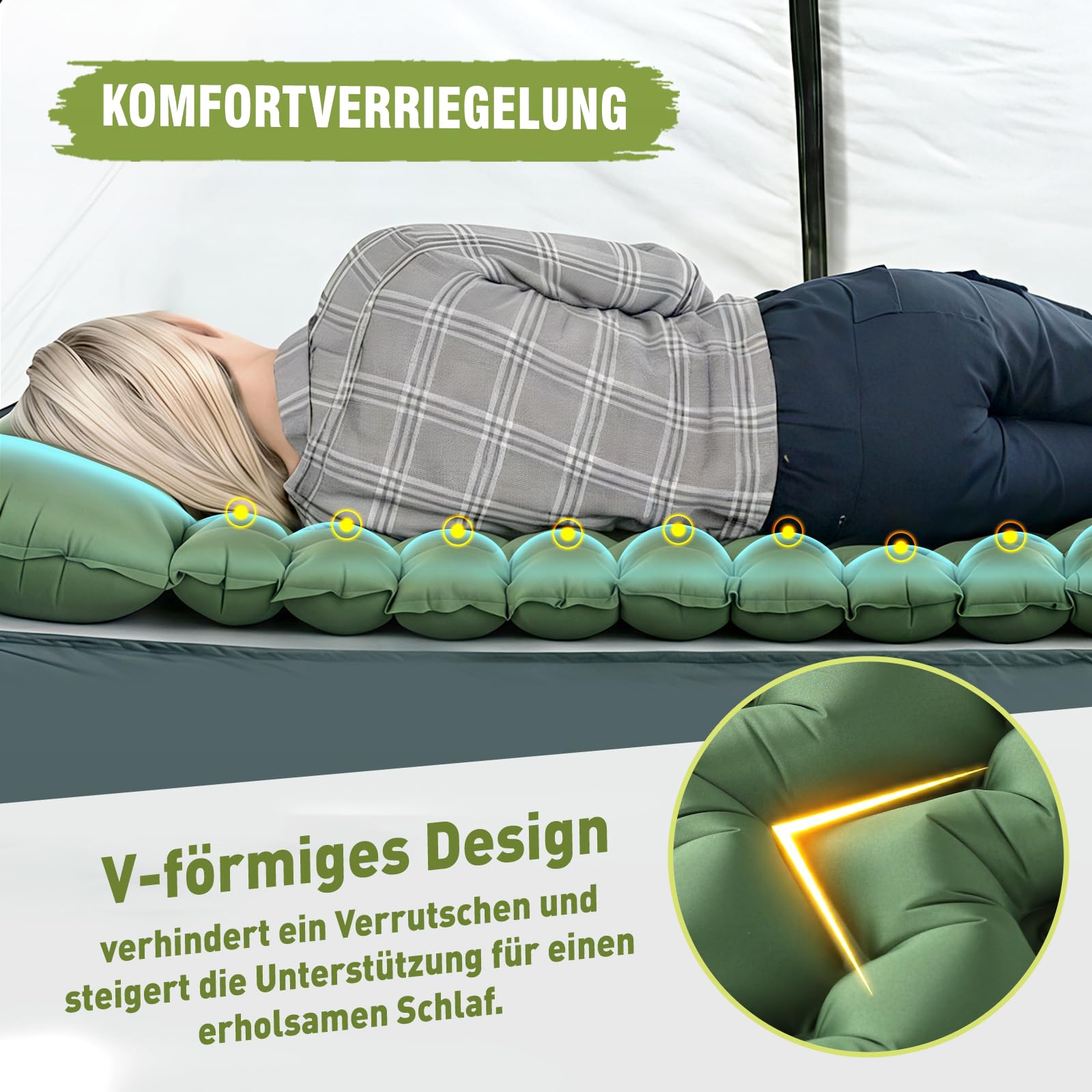 Elegear Isomatte Camping, 14CM Verdicktes Aufblasbare Luftmatratze mit Fußpumpe, Strapazierfähiges 50D-Nylon + TPU Tragbar Kompakt Wasserdicht Schlafmatte für Camping Wandern Trekking Backpacking