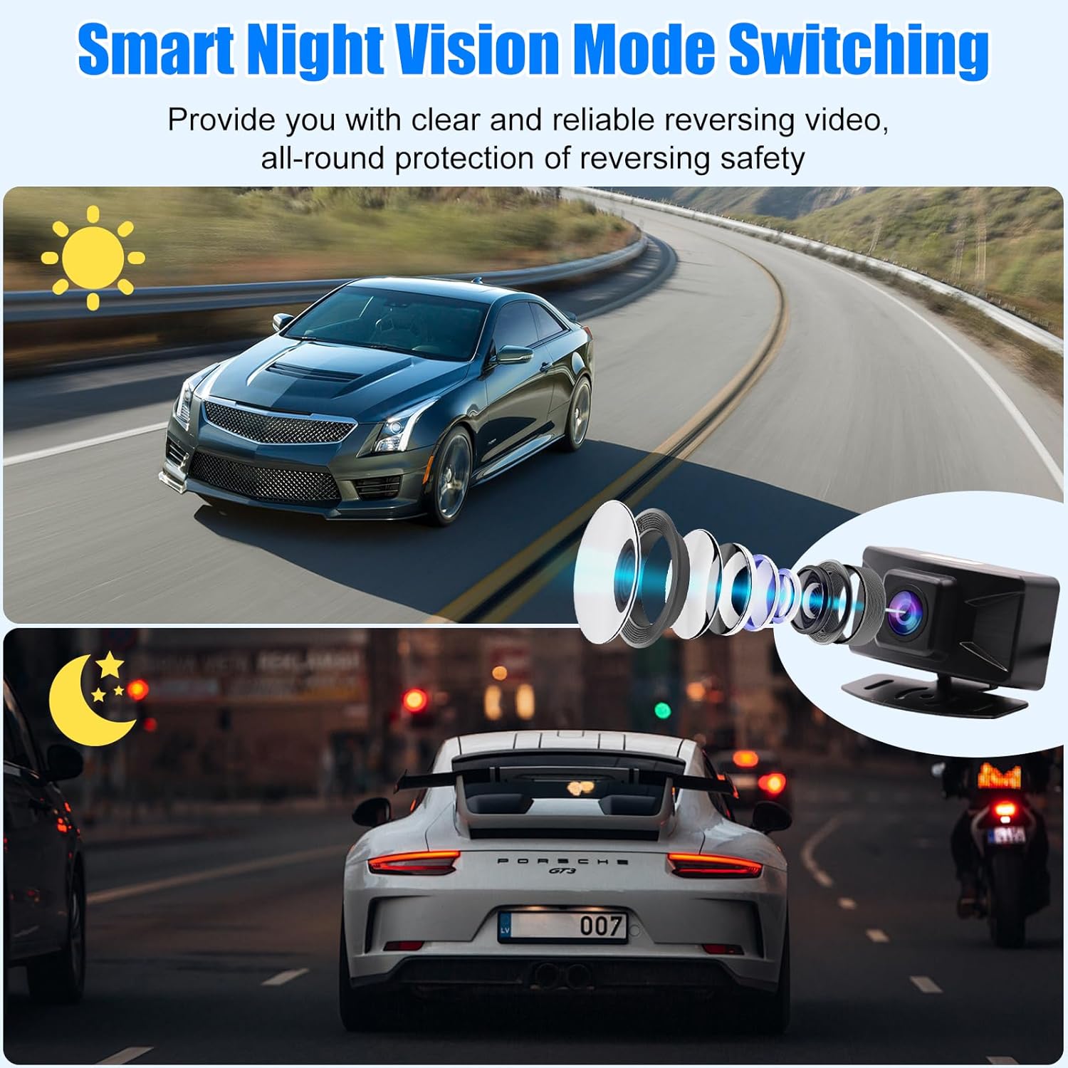 B-Qtech Wireless Backup Camera System Rear View Camera Monitor Kit HD 1080P Reverse Cameras for Truck Car Pickup RV Camper Waterproof Night Vision