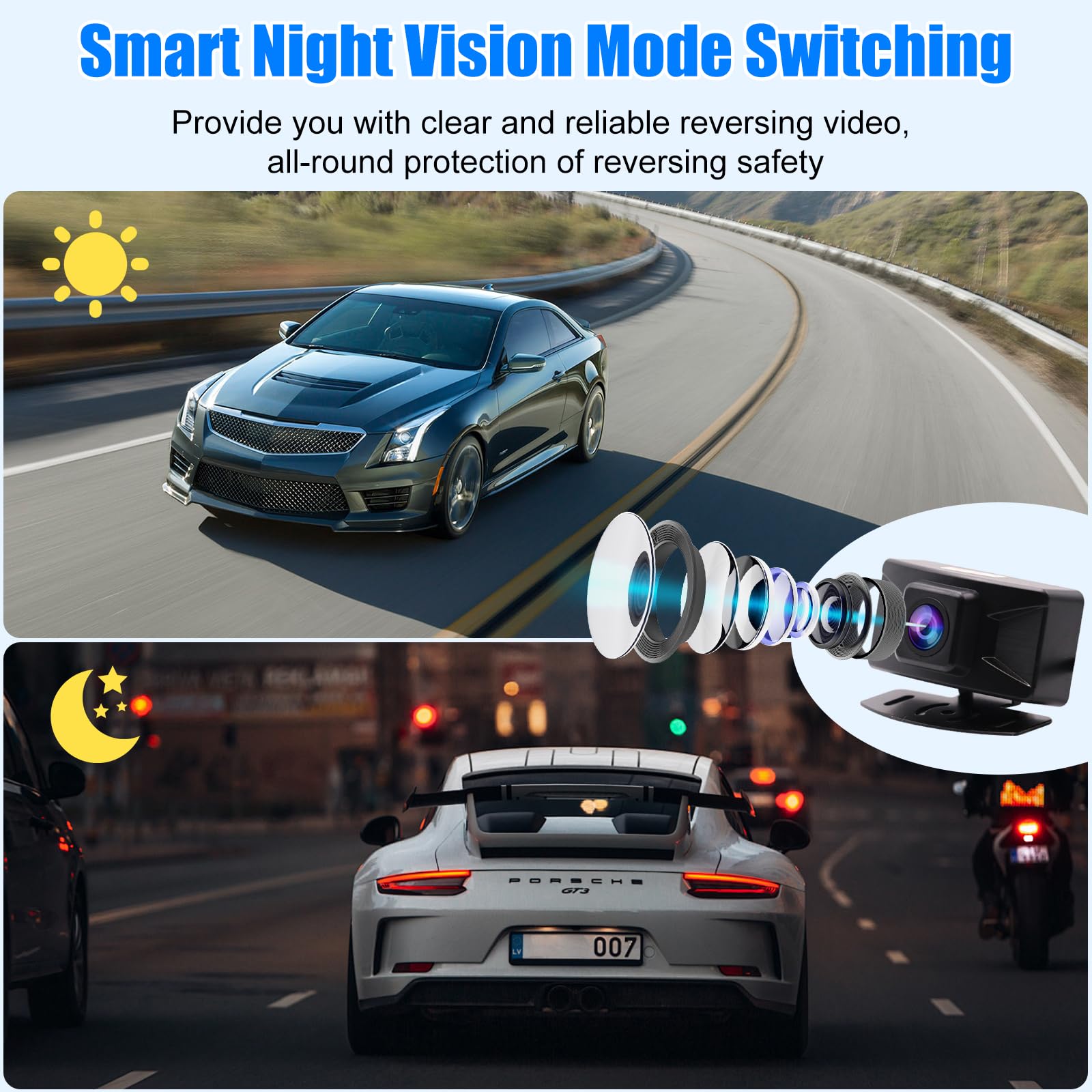 Telecamera Posteriore per Auto 1080P con Monitor HD LCD da 4,3" pollici, Telecamera per Auto Kit, Impermeabile IP68, Visione Notturna,Assistenza al Parcheggio per SUV, Camion, Furgoni