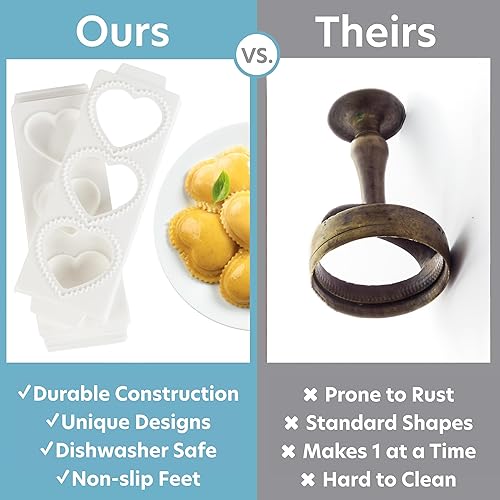 Miniatura 4 de Moldes para ravioles de corazón jumbo de 3 pulgadas, máquina de pasta rellena casera, bandeja de 2 piezas y prensa para hacer 3 raviolis grandes