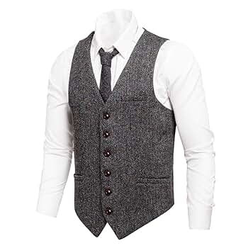 アパルトモン Original Yarn Tweed VEST Hipster Mens Tweed Waistcoat Herringbone Retro Vest Hunting