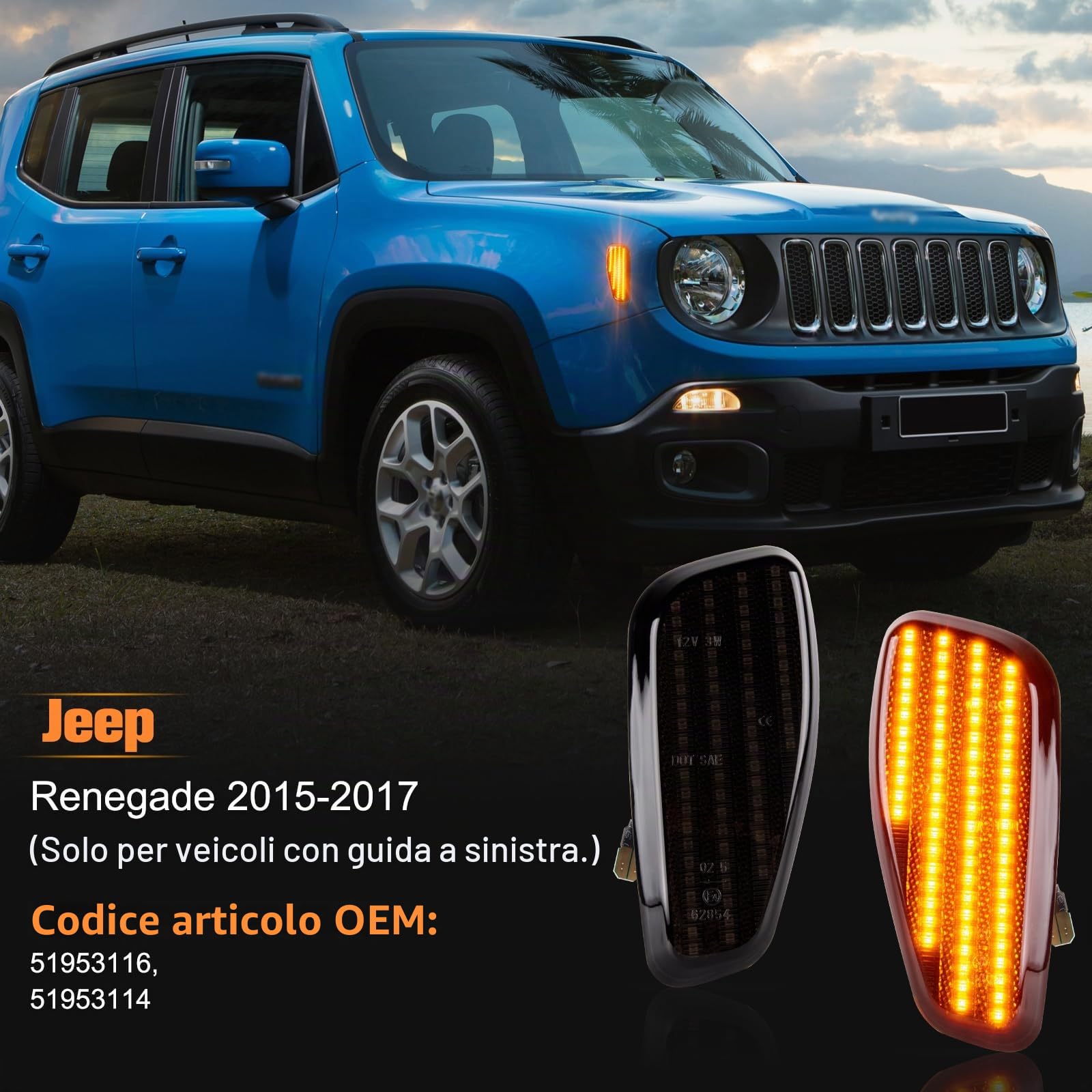Frecce Laterale Dinamico a LED per Renegade 2015-2017, Indicatori di Direzione Laterale a LED Canbus Nero, 2 Pezzi