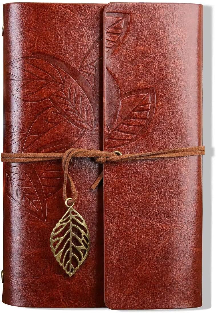 Retro Leaves Pendants PU Leather Cover Loose Leaf Blank Writing Journal Notebook Diary Gift (Orange, A7(5 inch)) image 5