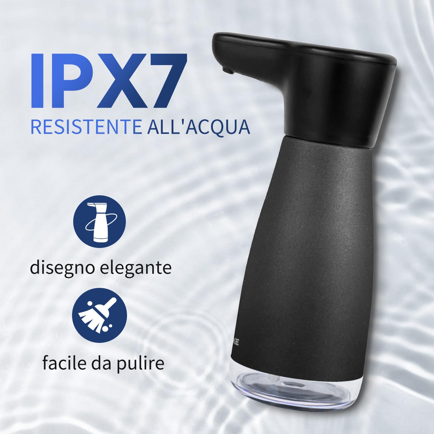 AIKE Dispenser di Sapone Automatico Con Connettori Magnetici USB, 420 ml in Acciaio Inossidabile per Cucina e Bagno, Impermeabile IPX7