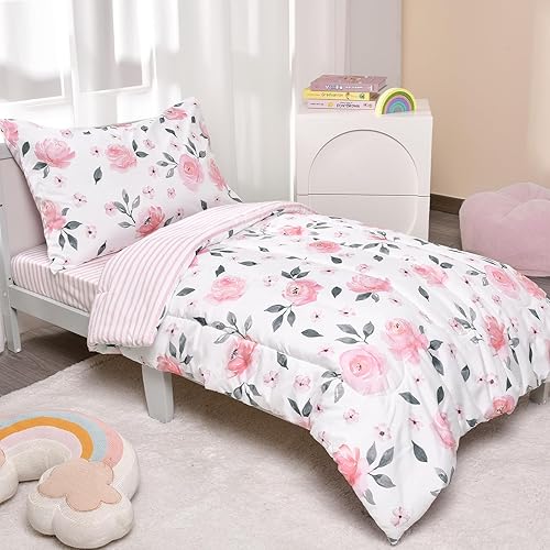 Miniatura 5 de PHF Juego de ropa de cama infantil de 4 piezas, ultra suave, incluye edredón, sábana bajera, sábana encimera y funda de almohada para niños y niñas,