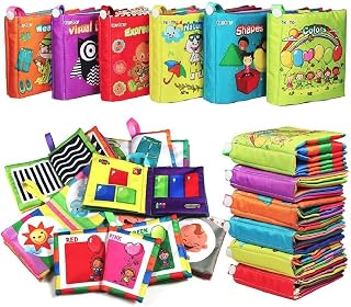 teytoy My First Soft Book, 6 PCS Nontoxic Fabric Baby Cloth Books Early Education Toys Activity Crinkle Cloth Book for Toddler, Infants and Kids Perfect for Baby Shower (New Version)