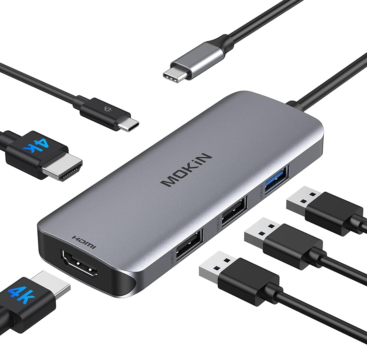 MOKiN USB C to Dual HDMI Adapter USB C Docking Station Dual HDMI Monitors for WindowsUSB C Adapter with Dual HDMI3 USB PortPD Port Compatible for Dell XPS 13/15 Lenovo Yogaetc