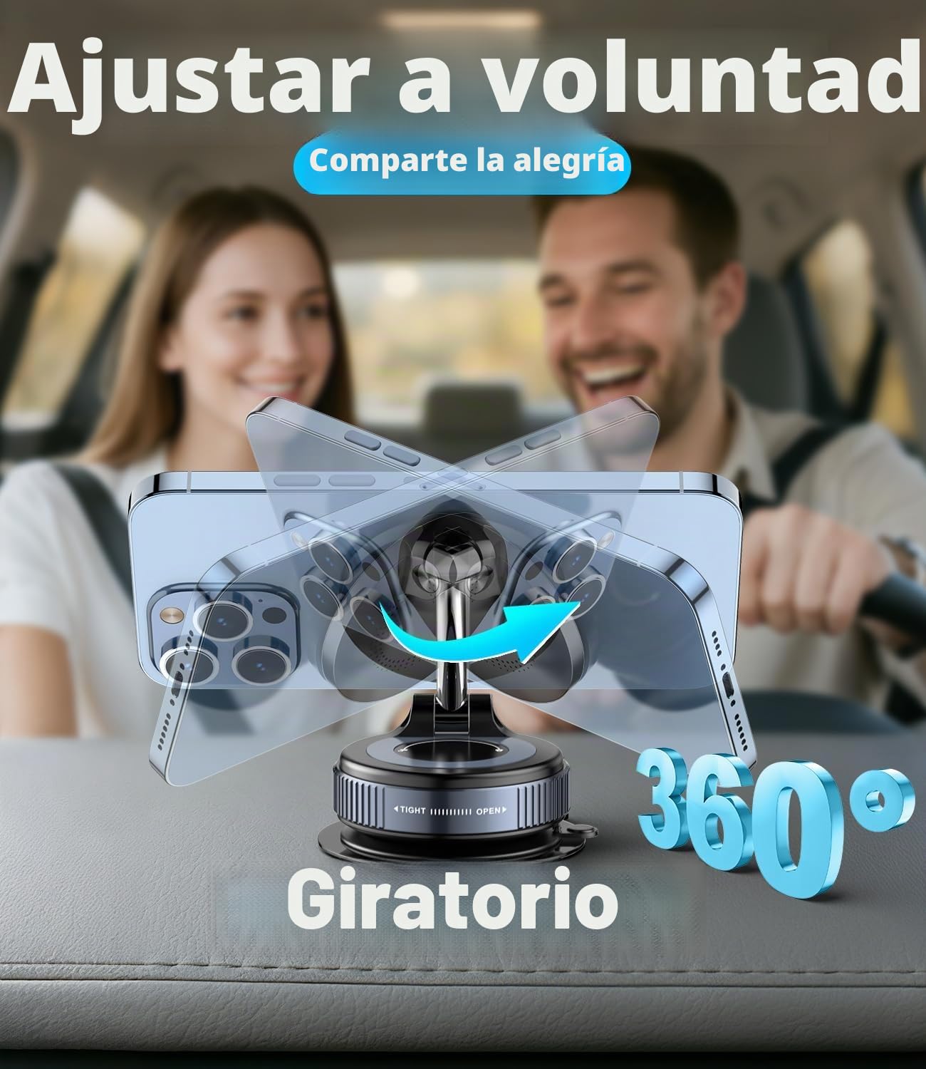 15W Cargador Inalámbrico Soporte Móvil Coche [Ventosa Vacío] [360° Ajustable & Plegable] Carga Rápida Cargador Coche MagSafe para iPhone 17/16/15/14/13/12 Series