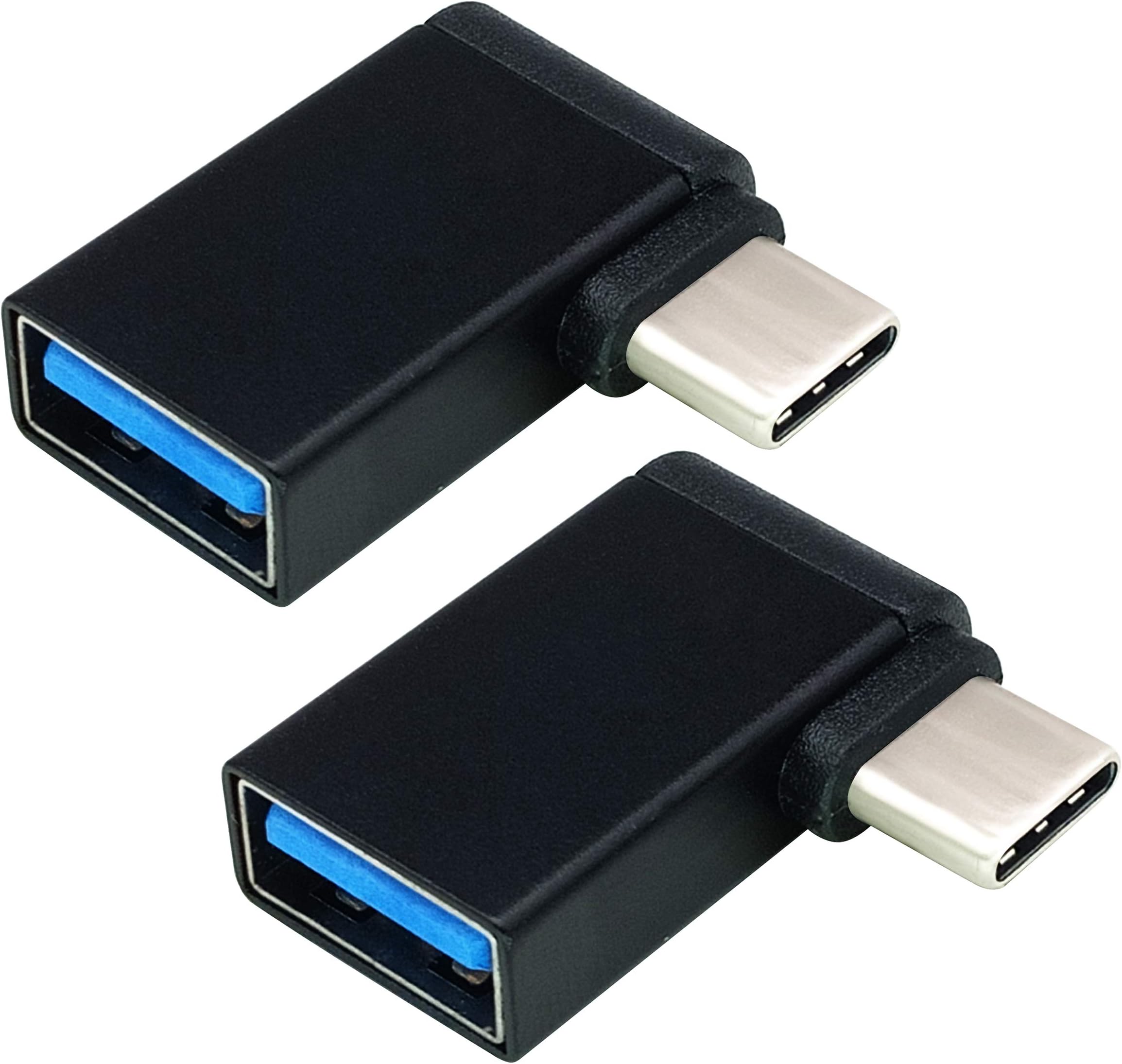 AAOTOKK90 Degree USB Type C to USB 3.0 Adapter Right Angle & Left Angle Type C Male to USB A 3.0 Female Converter, On The Go(OTG) for Smartphone ,Laptops,More USB and Type-C Devices(2Pack-Black M/F)